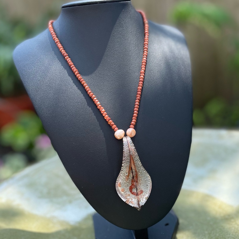 Dichroic Glass and Gold Stone Necklace